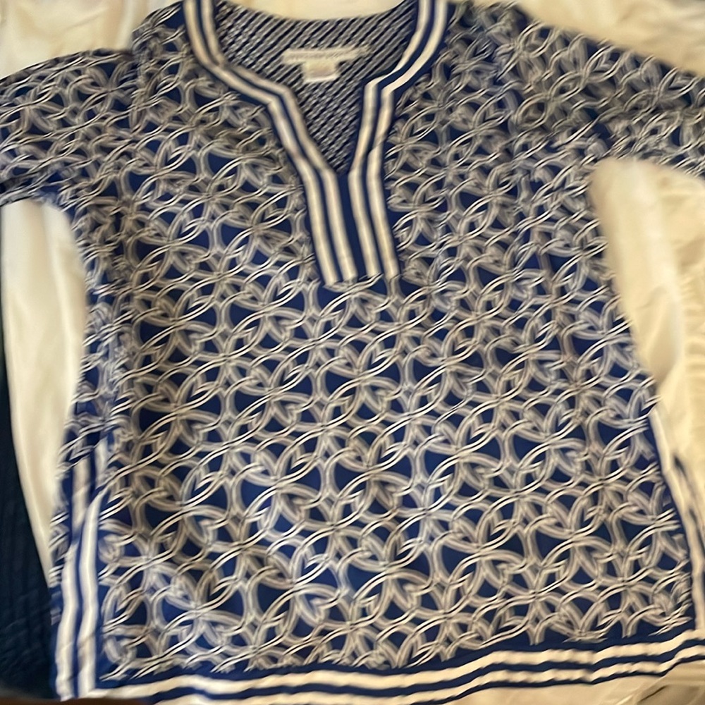 Gretchen Scott tunic in blue and white XL